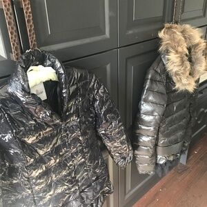 Moncler down peplum coats with lace - one shiny one matt.